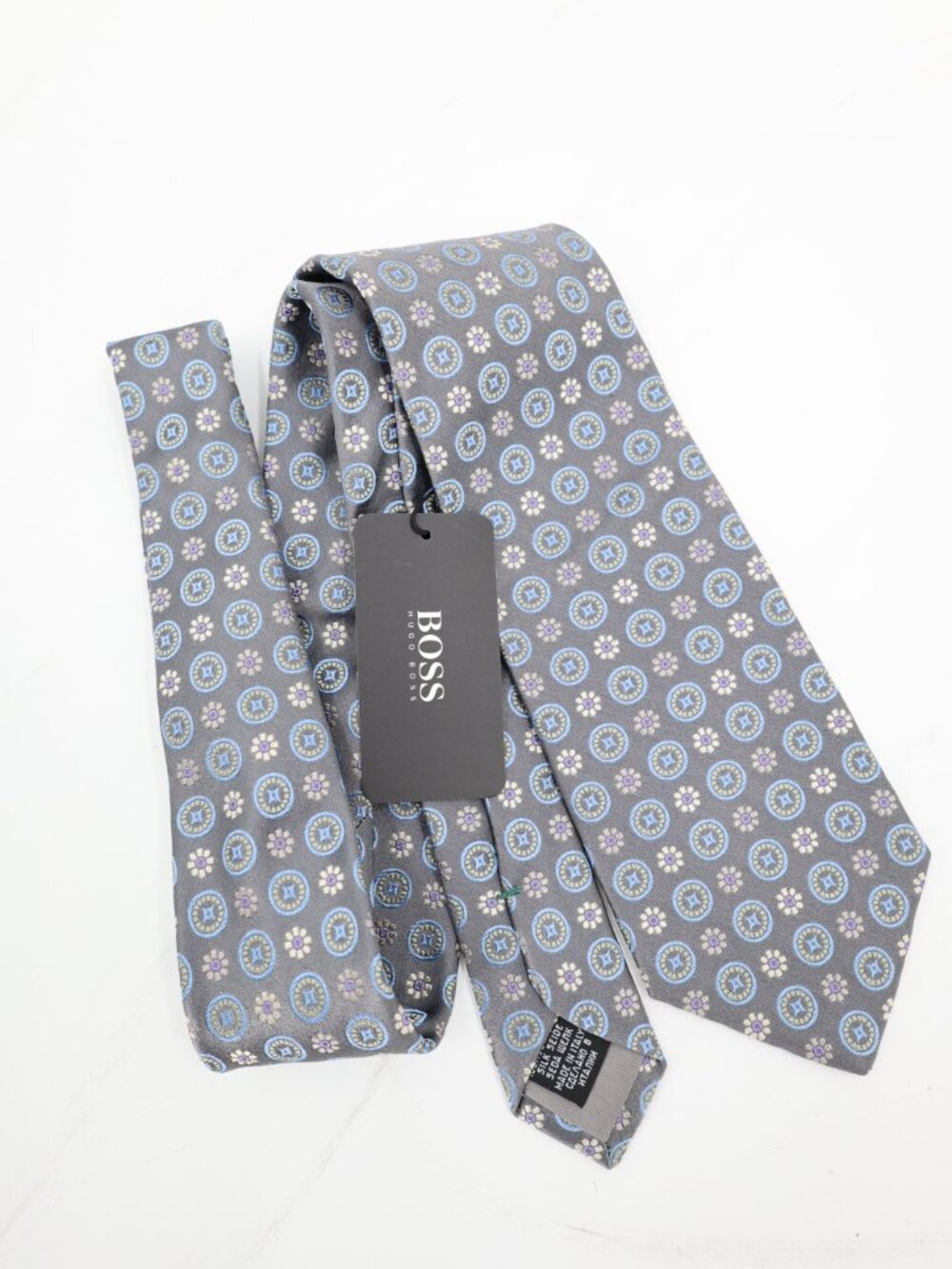 NWT Hugo Boss Tie Mens W3.5 L58 Silk Geometric Necktie Made in Italy jacquard